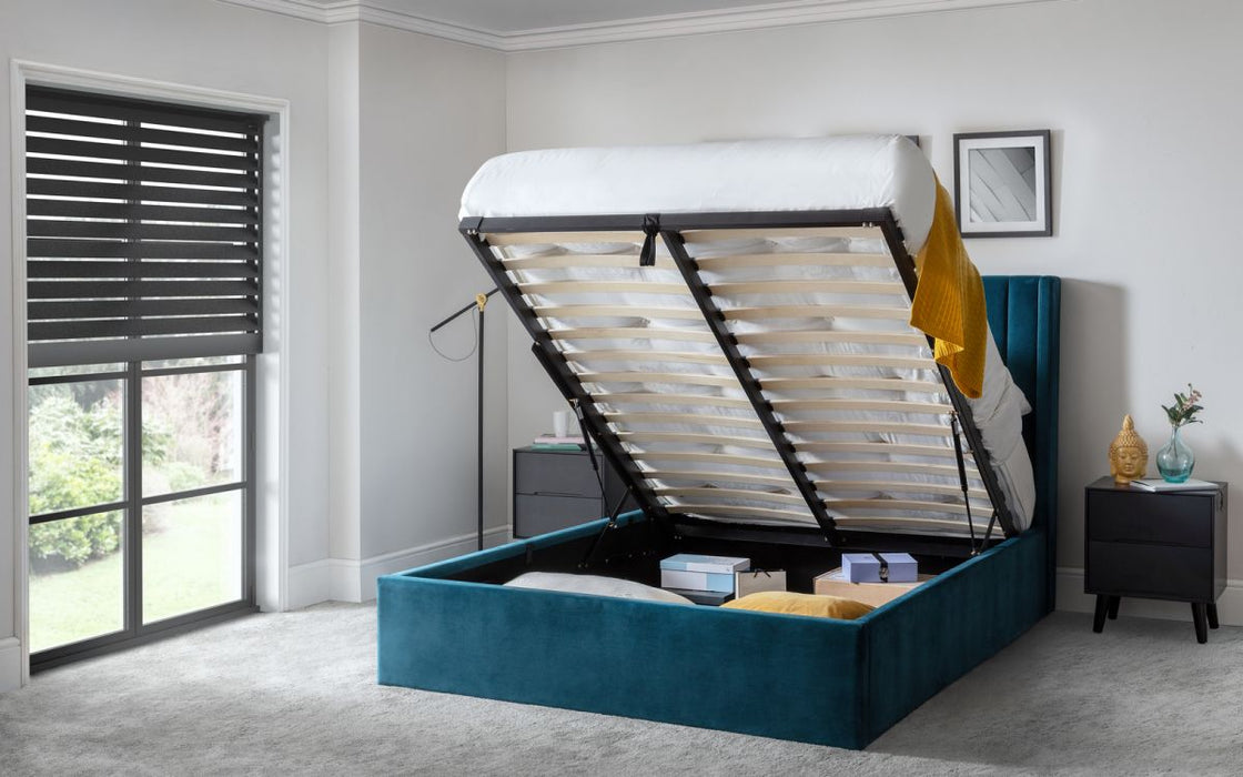 Langham Scalloped Headboard Storage Bed - Teal 135cm