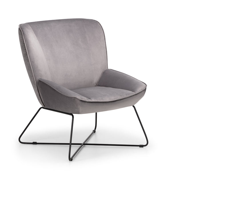 Mila Velvet Accent Chair with Stool - Grey