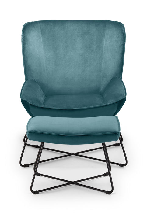 Mila Velvet Accent Chair with Stool - Teal