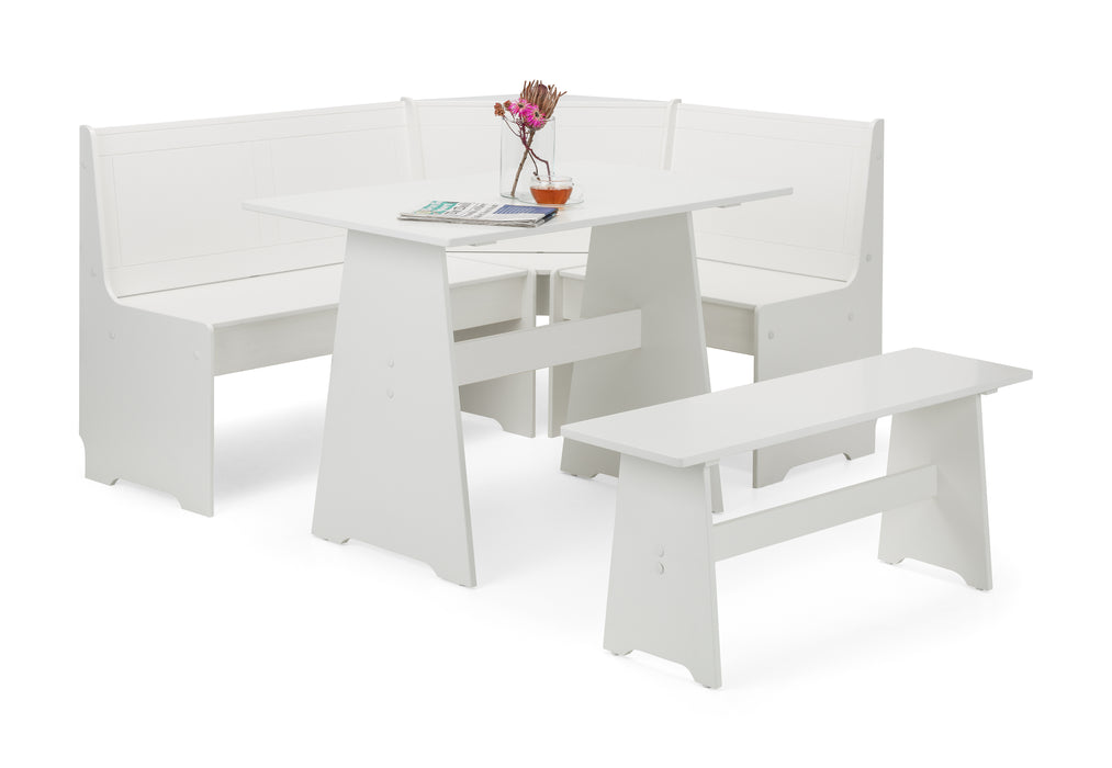 Newport Corner Dining Set with Storage Bench - Surf White