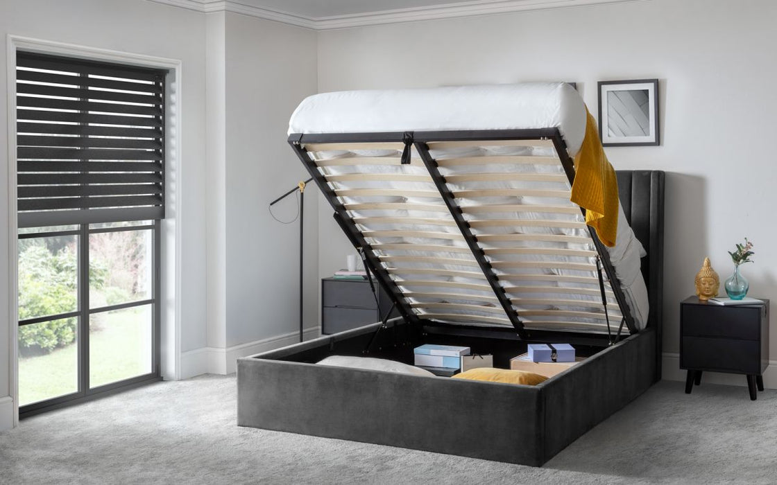 Langham Scalloped Headboard Storage Bed - Grey 135cm