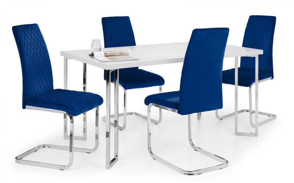 Calabria Velvet Cantilever Dining Chair - Blue
